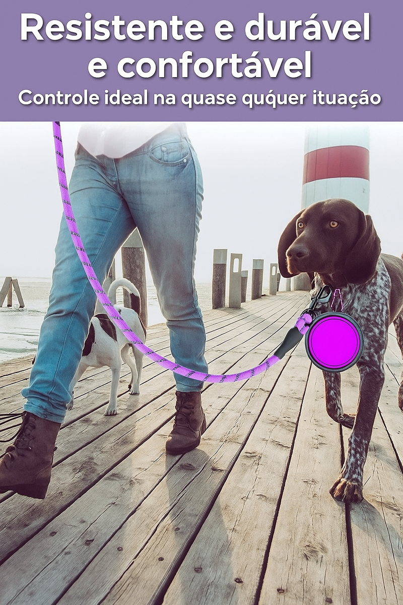 Coleira Guia Refletiva para Cães – Alta Resistência, Conforto e Segurança Noturna