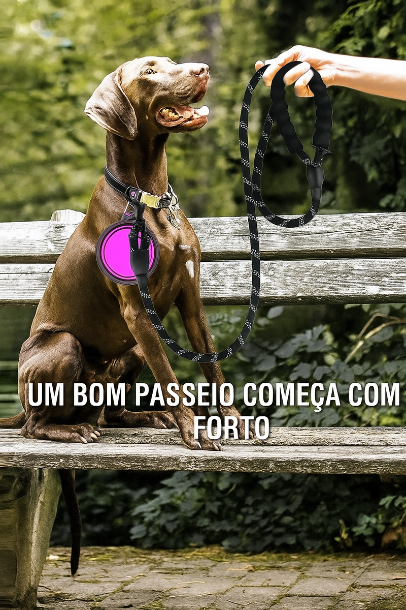 Coleira Guia Refletiva para Cães – Alta Resistência, Conforto e Segurança Noturna