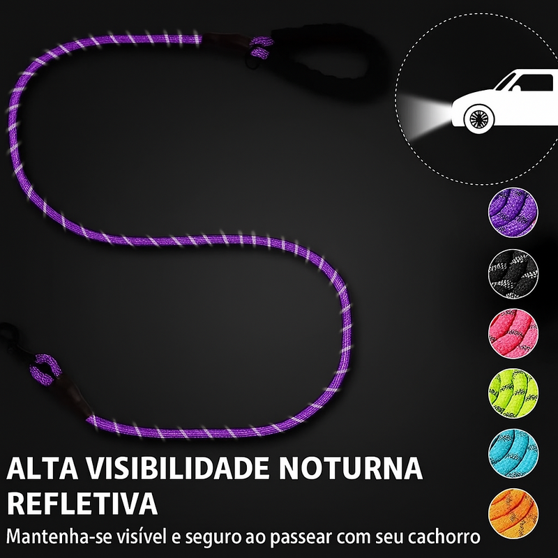 Coleira Guia Refletiva para Cães – Alta Resistência, Conforto e Segurança Noturna