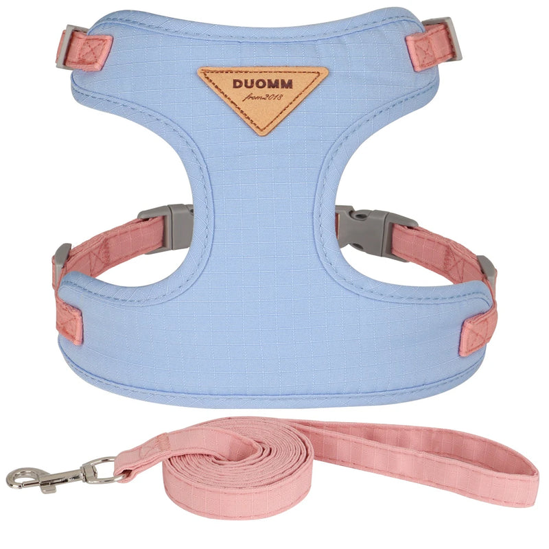 Conjunto de coleira de malha de nylon respirável para cães e gatos, tecido de camurça macia, colete para cachorros e gatos pequenos e médios