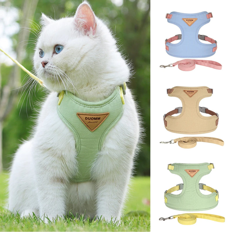 Conjunto de coleira de malha de nylon respirável para cães e gatos, tecido de camurça macia, colete para cachorros e gatos pequenos e médios
