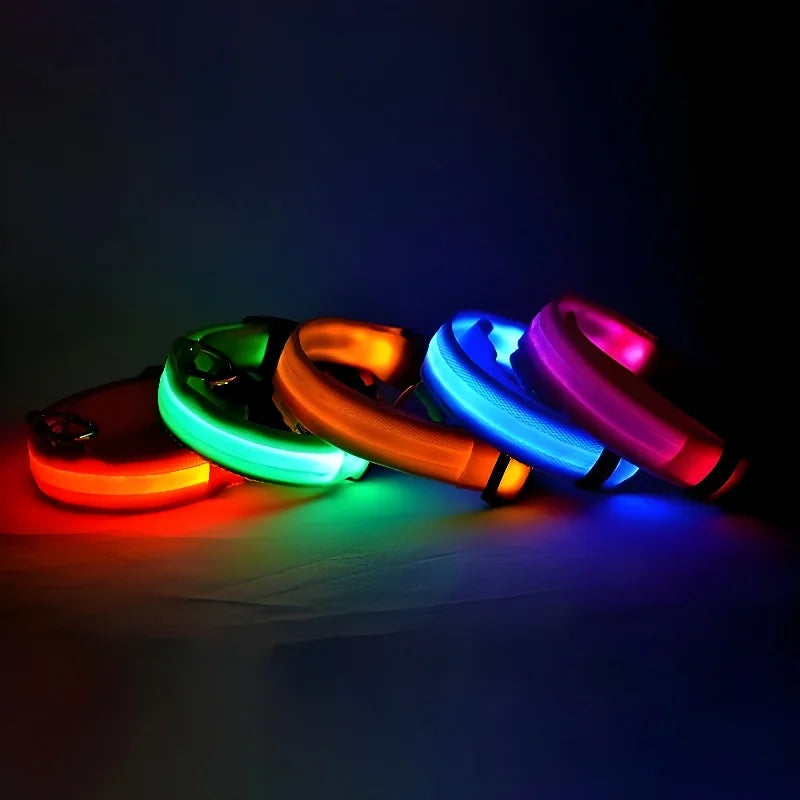 Coleira de nylon led noite segurança piscando brilho no escuro coleira para cães de estimação luminosa fluorescente acessórios para cães coleira