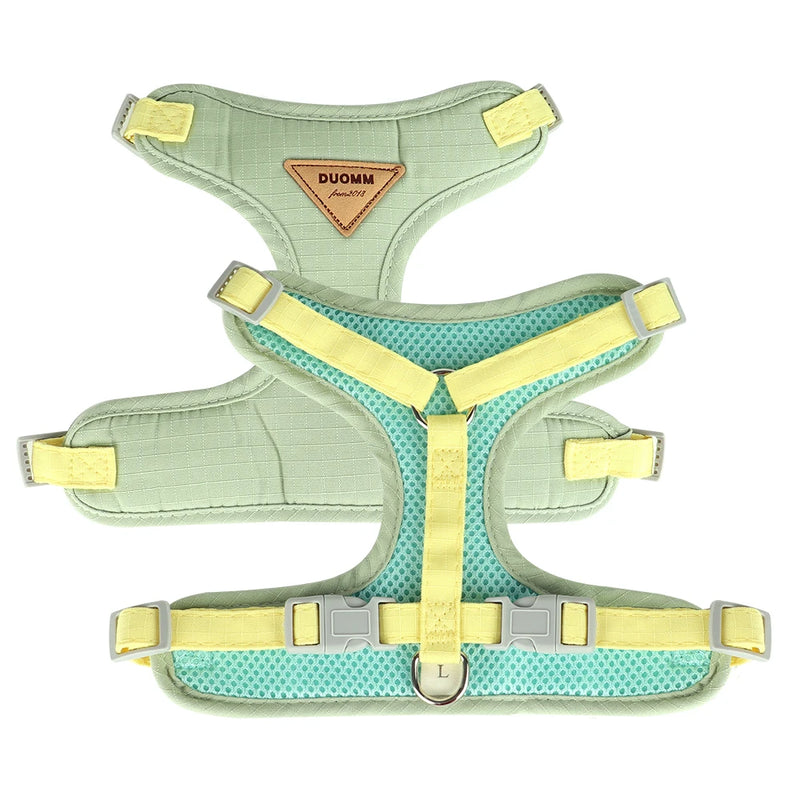 Conjunto de coleira de malha de nylon respirável para cães e gatos, tecido de camurça macia, colete para cachorros e gatos pequenos e médios
