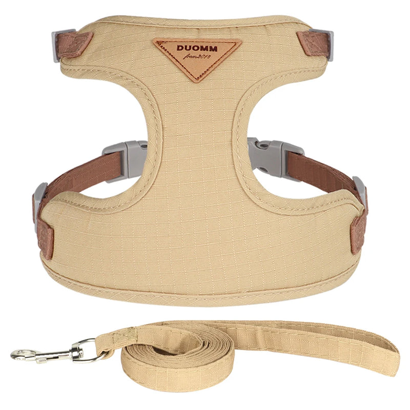 Conjunto de coleira de malha de nylon respirável para cães e gatos, tecido de camurça macia, colete para cachorros e gatos pequenos e médios