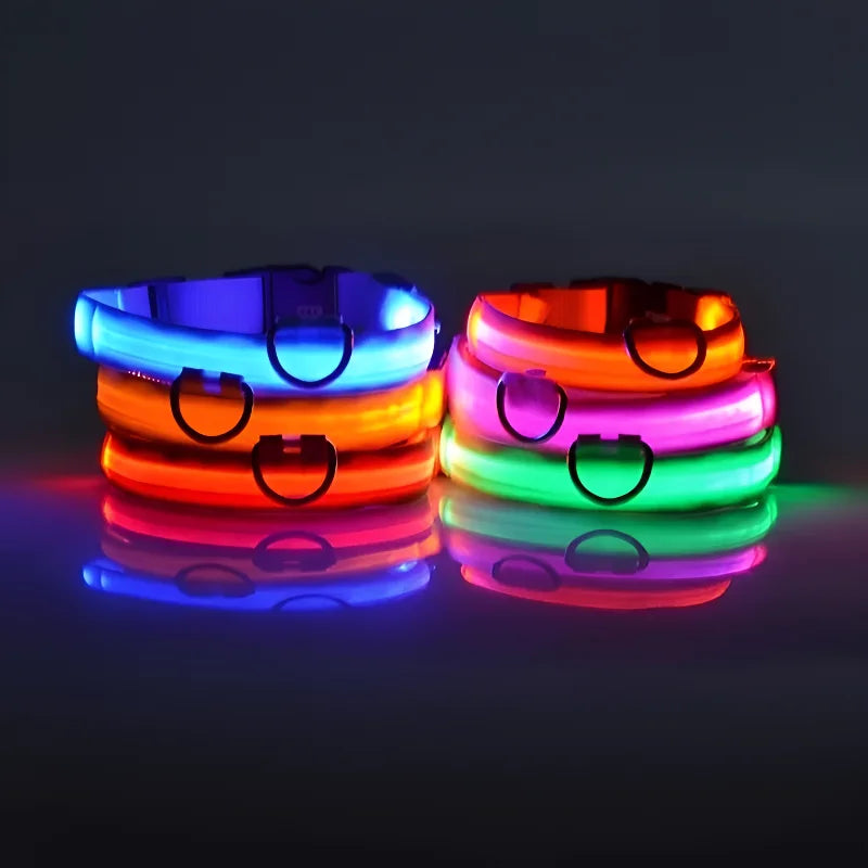 Coleira de nylon led noite segurança piscando brilho no escuro coleira para cães de estimação luminosa fluorescente acessórios para cães coleira